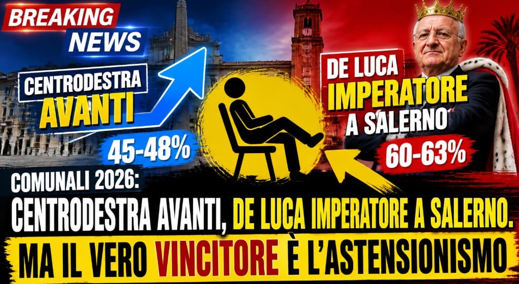 Comunali 2026: Centrodestra avanti, De Luca imperatore a Salerno. Ma il vero vincitore è l'astensionismo