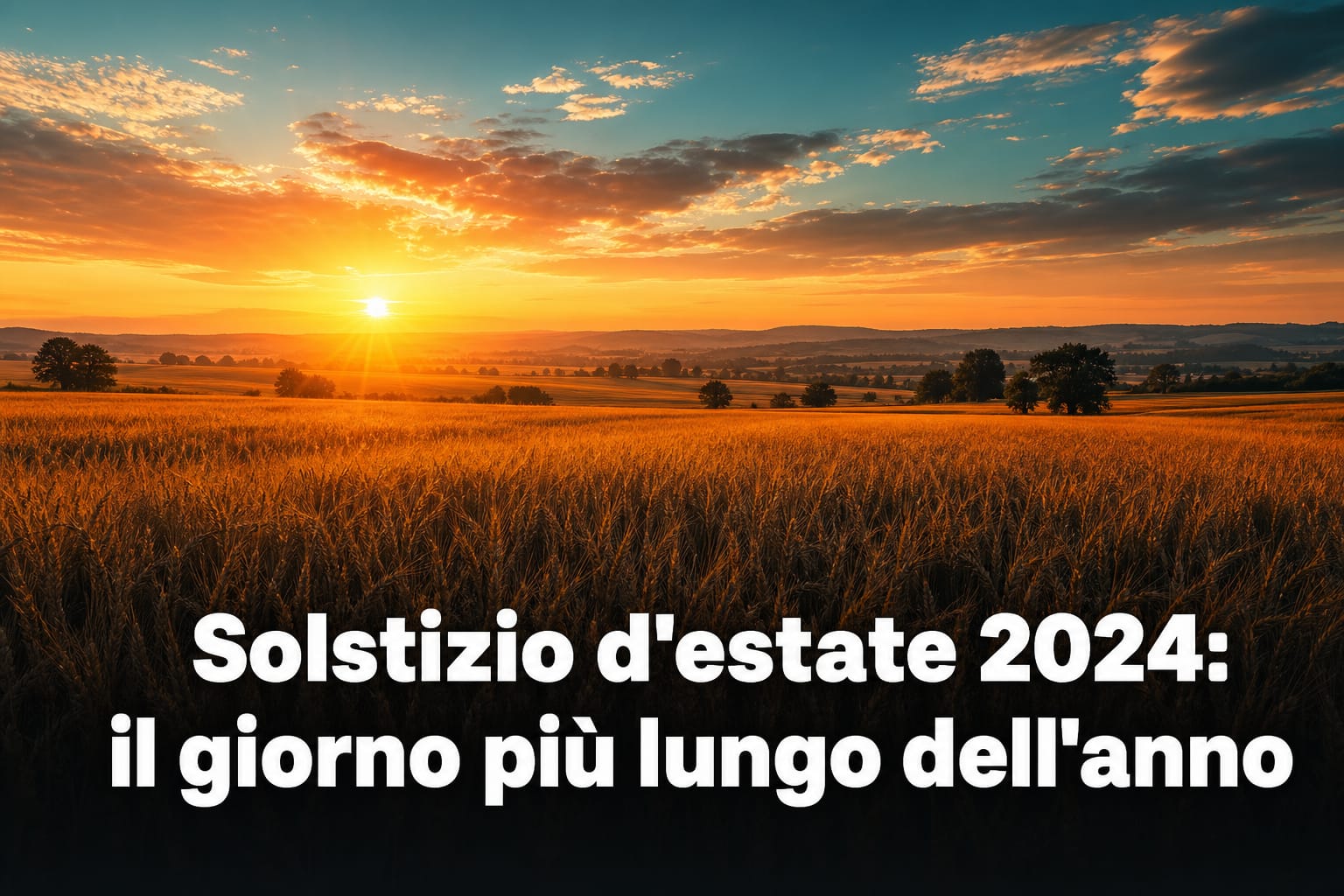 Alba dorata su un campo di grano per il solstizio d'estate 2024, il giorno più lungo dell'anno.