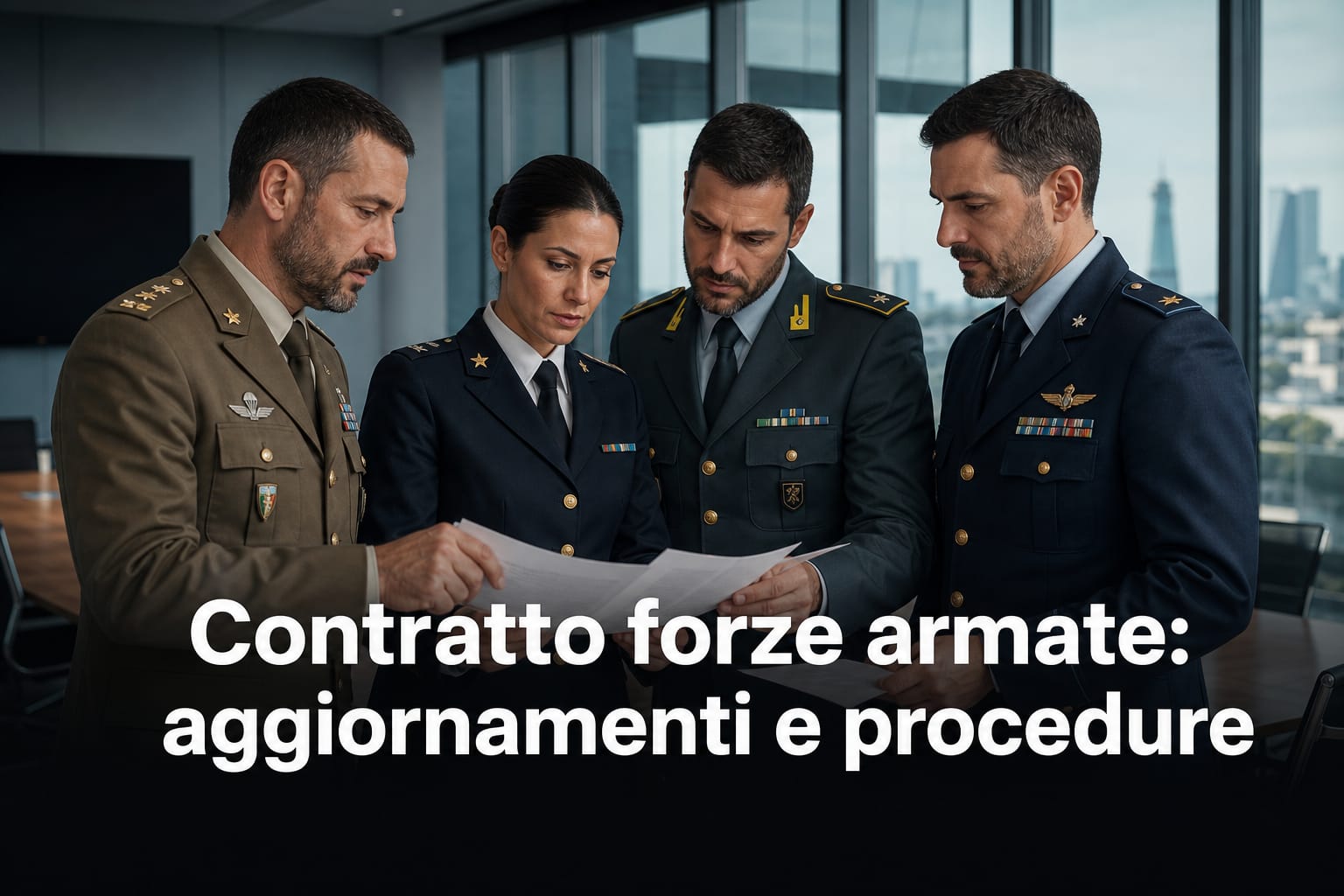 Personale militare in riunione per il rinnovo del contratto forze armate e nuove procedure normative.