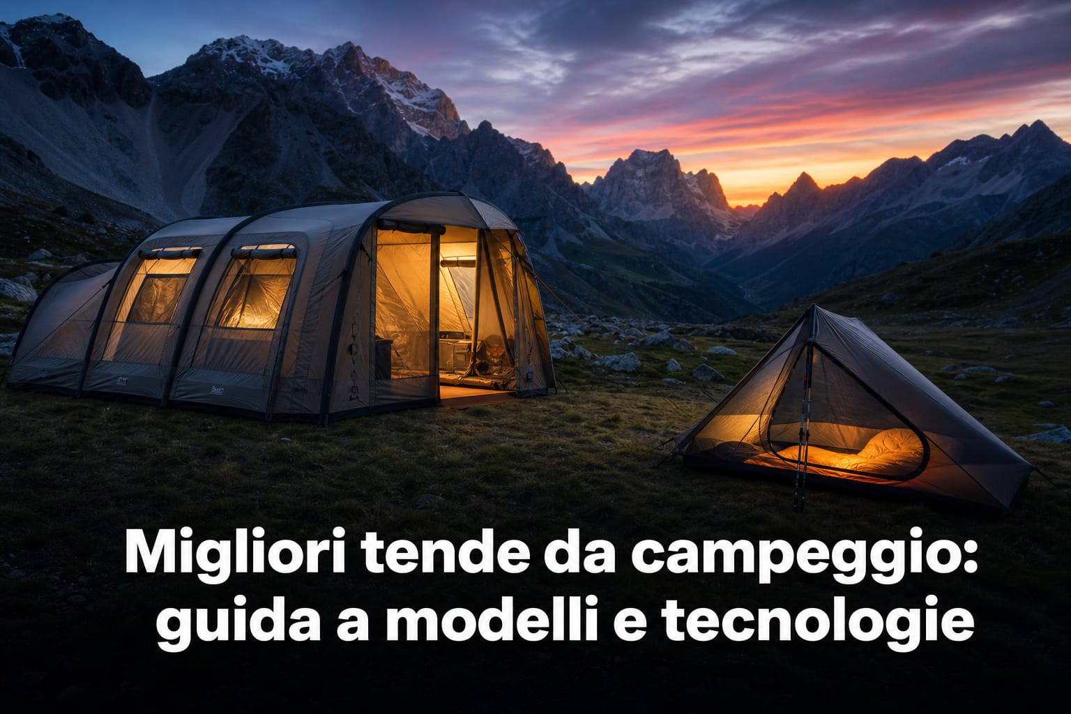 Migliori tende da campeggio moderne: guida a modelli tecnologici ultraleggeri e gonfiabili in un paesaggio montano.