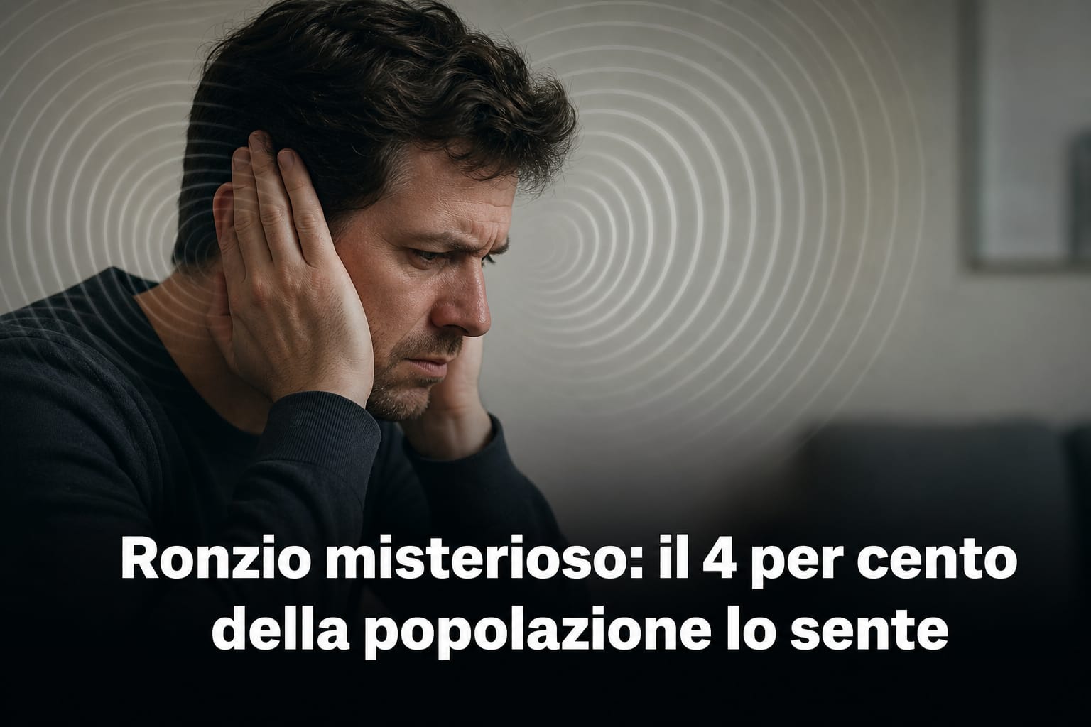 Illustrazione editoriale di una persona che sente un ronzio misterioso, rappresentazione di percezione sonora.