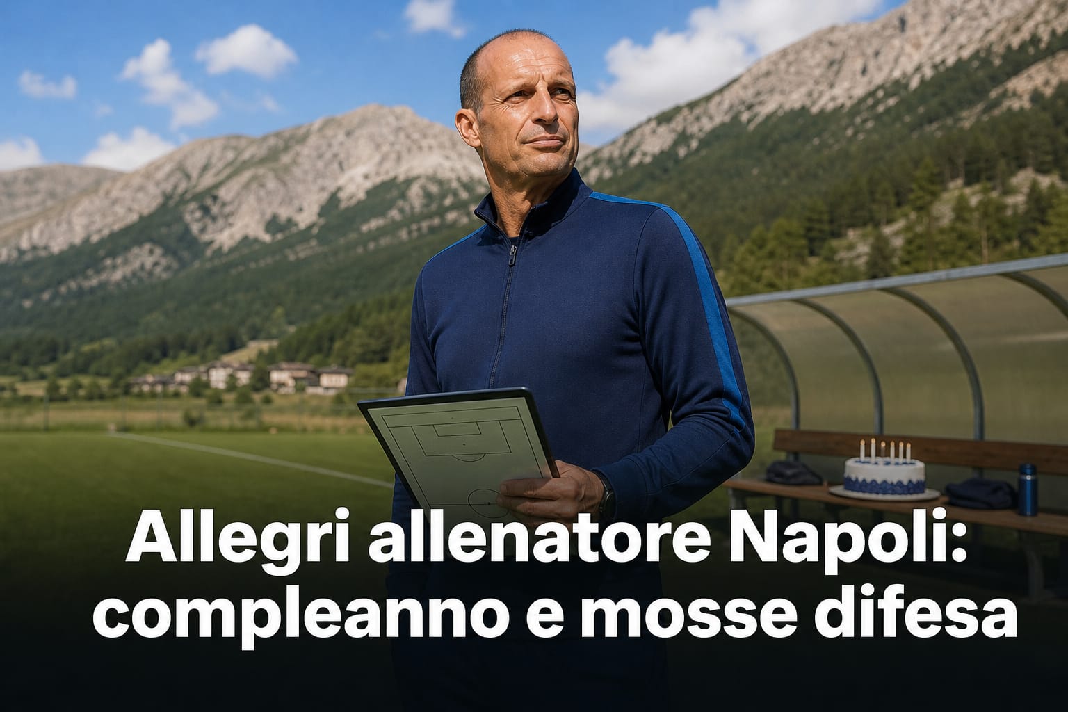 Massimiliano Allegri nel ritiro del Napoli a Rivisondoli mentre attende rinforzi in difesa per il suo compleanno.