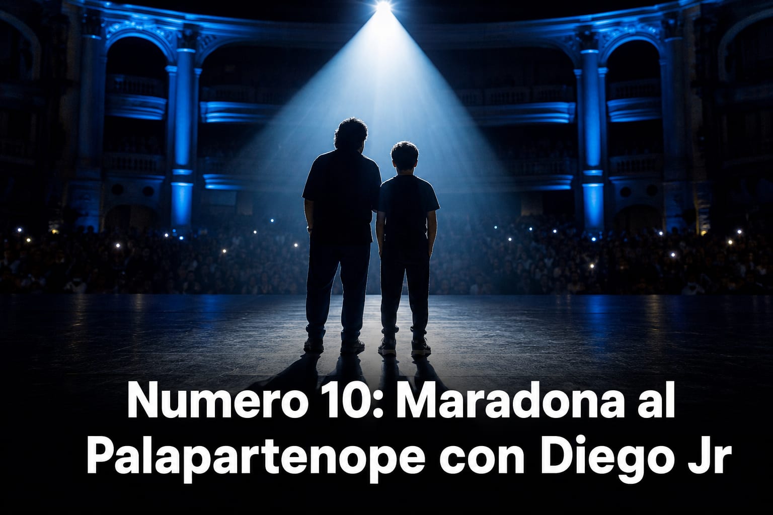 Scena teatrale dello spettacolo Numero 10 con Diego Armando Maradona e Diego Jr al Palapartenope di Napoli.