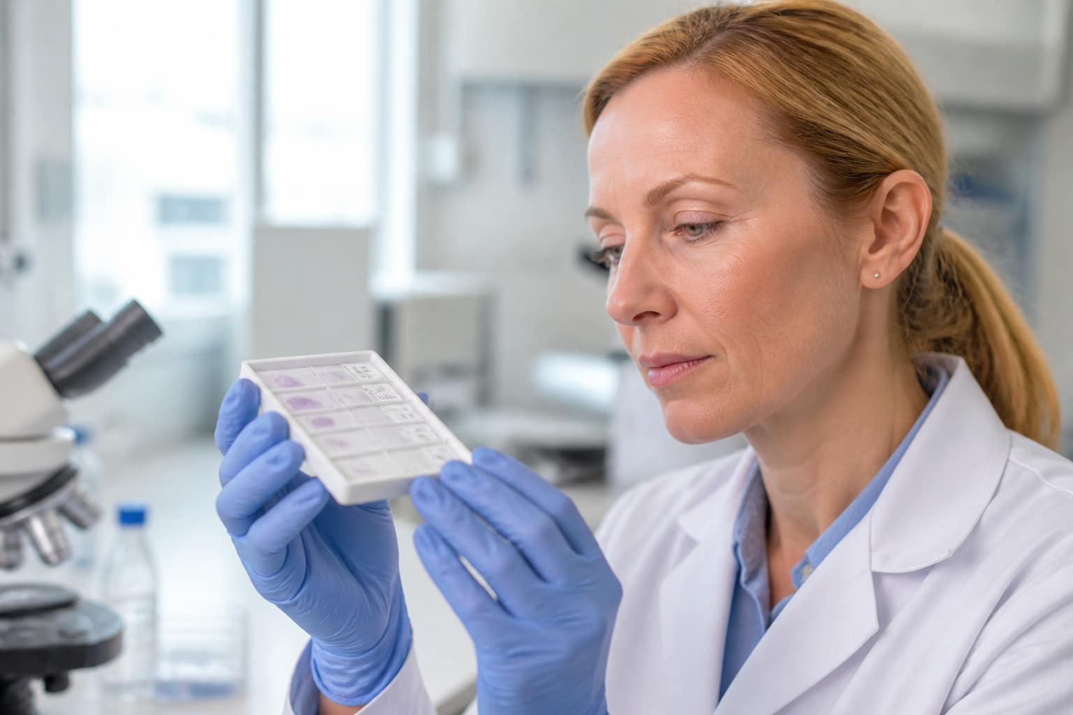 Ricercatore in laboratorio analizza campioni per la cura dell'HIV