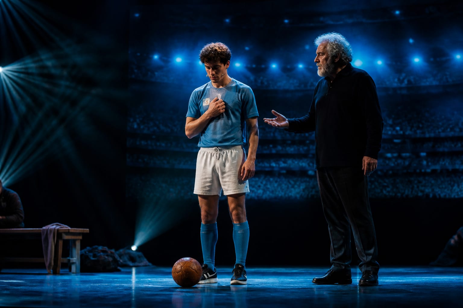 Scena teatrale dello spettacolo Numero 10 al Palapartenope dedicato a Maradona